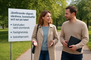 Jämförande vägval: vårdresa, bostadsaffär och sol på taket